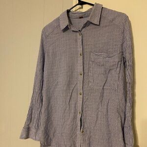 Free People Women’s large Navy Striped Button Down Shirt